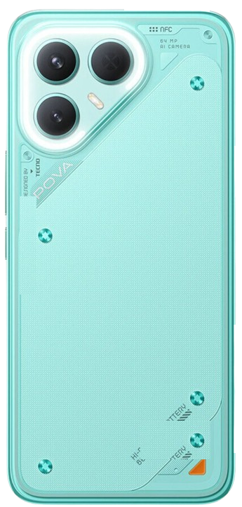 POVA 7 Pro — Mint Glow. Translucent back, structural detail.