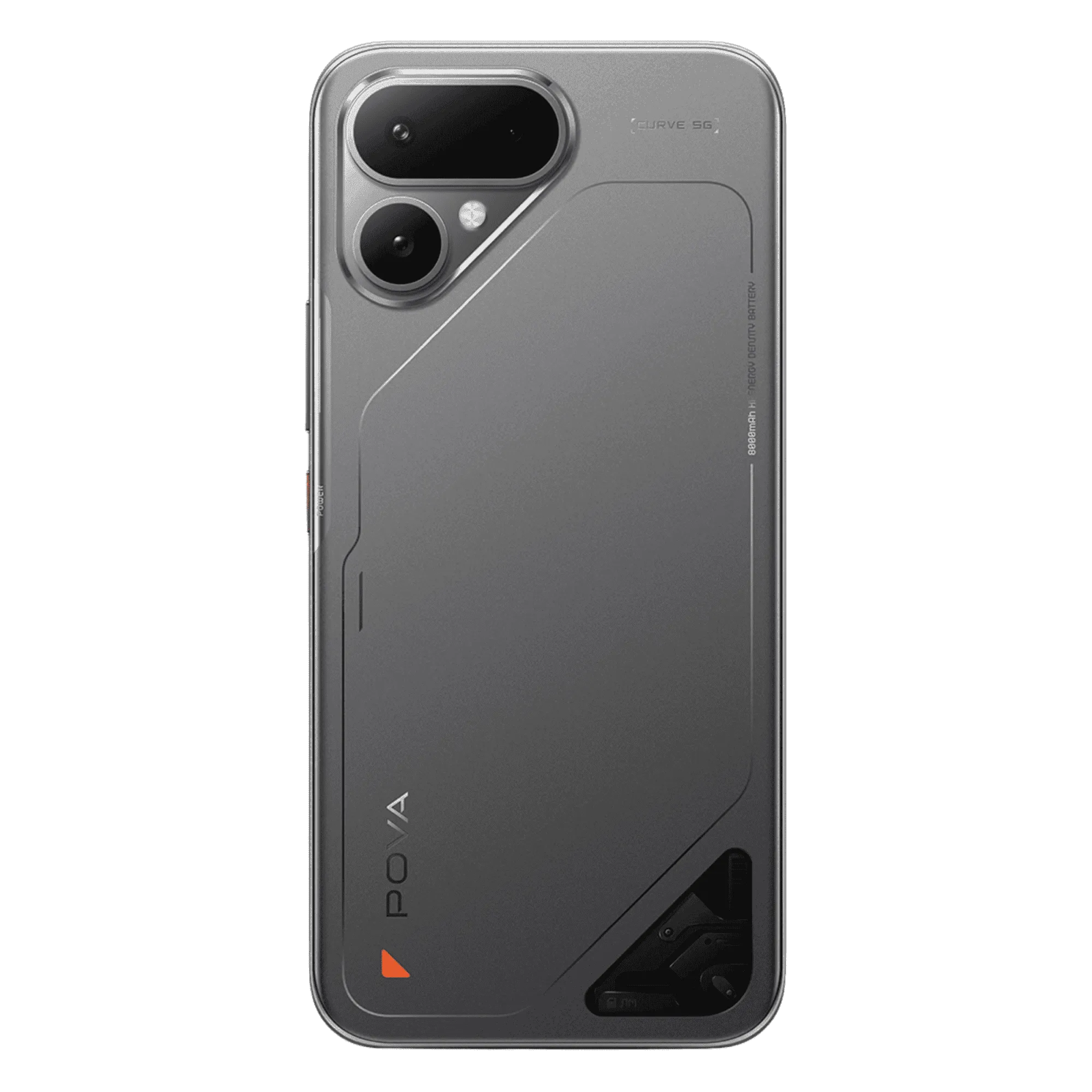 POVA Curve 02 — Storm Titanium. Curved face, translucent shell.